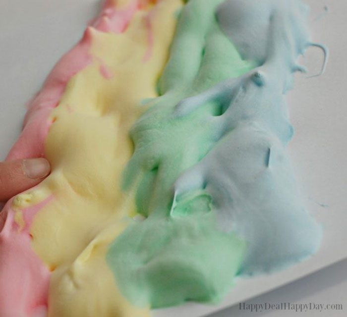 Rainbow puffy paint made with shaving cream. 