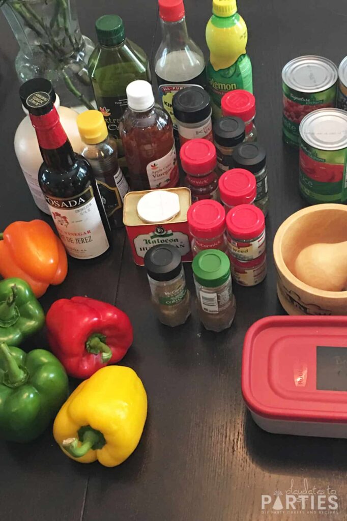 Spices and ingredients gathered for a meal prep session