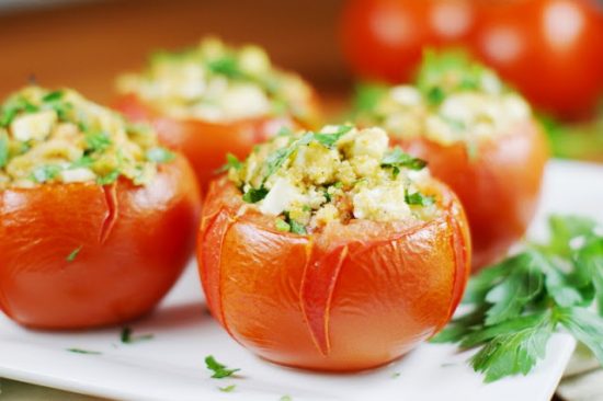 Fresh tomatoes stuffed with feta by The Kitchen is My Playground