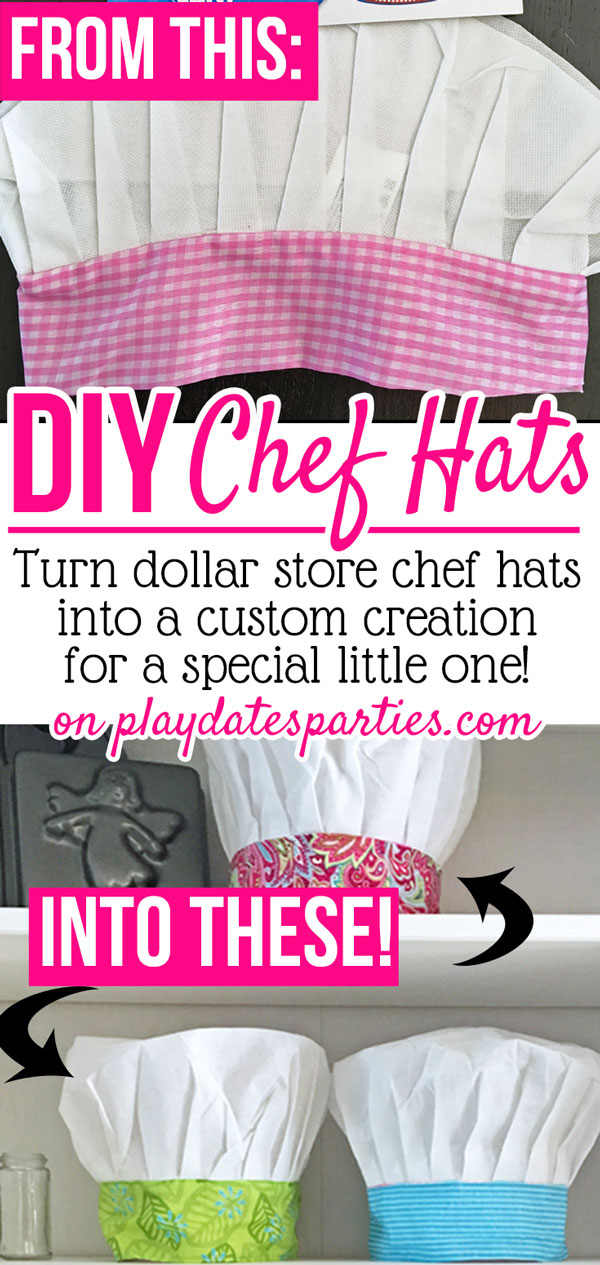 Little chefs will love this DIY craft Kids Chef Hat. Make them for a baking party, or as a fun birthday or holiday gift. Best of all, it can be washed and reused any number of times!
#partyideas #bakingparty #sewing #kids #birthday #vintagebakeshop #bakeshop