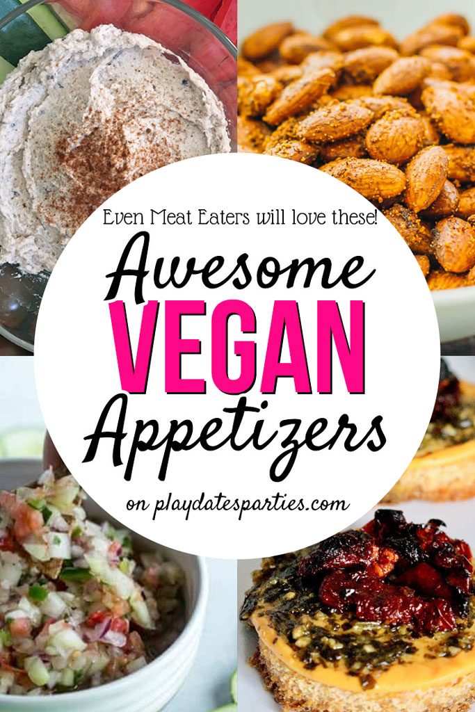 Even your guests who LOVE meat are going to love these 13 vegan appetizer recipes at your next party. From simple make-ahead dip and finger foods to fancy vegan ceviche, you’ll find something everyone will enjoy. #vegan #appetizers #recipeoftheday   #vegetarianrecipes #healthyeating #appetizerrecipes #partyfood