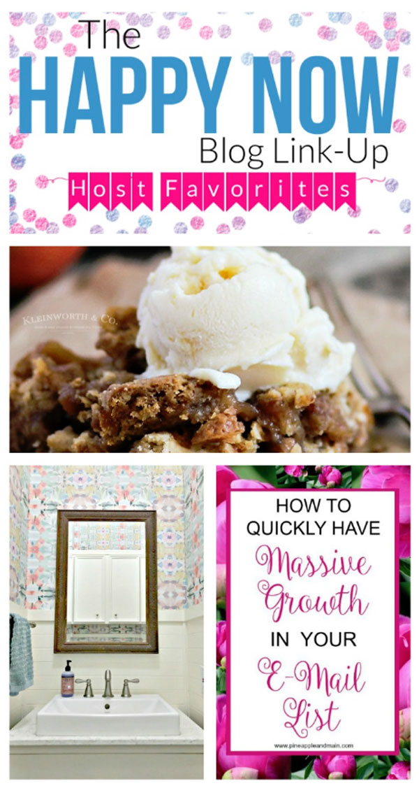 Looking for more happy in your life? Share your own happy posts and see those of others at the Happy Now Link Up every Tuesday through Saturday.
#bloggingtips #linkparty #linkup #blogging