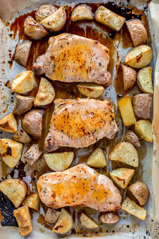 Sheet Pan Honey Mustard Pork Chops with Potatoes