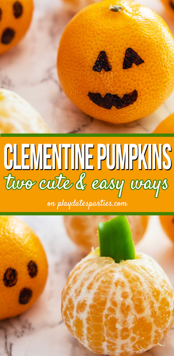 Looking for Halloween snack ideas that the kids will LOVE? Both of these clementine pumpkins are the perfect fruit snacks for toddlers, little kids, and big kids alike! Add them to your kids’ lunchbox or make a bunch for Halloween parties. They’re simple enough you can even send a bunch in for the class parties, too.
#Halloween #Halloweenfood #Halloweenparty #kidslunchideas #foodforkids #halloweenfun #partyideas