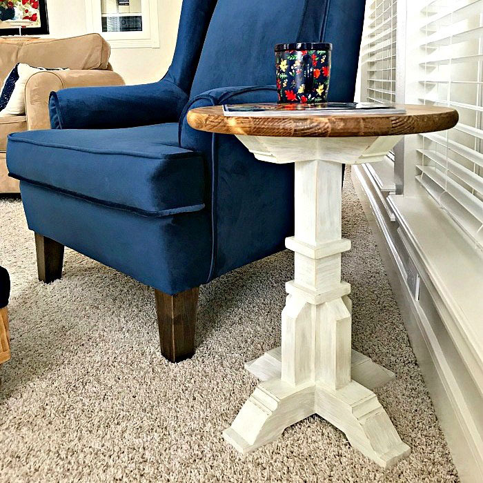 Round Top DIY Pedestal Accent Table Plans from Abbotts At Home.