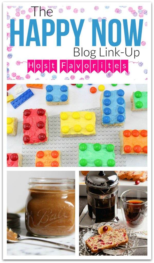 Get inspired and stay happy with all the inspiration at the Happy Now Link Up #146! This week featuring lego rice Krispy treats for kids, an incredible pear butter recipe, and a tasty cranberry bread and French press coffee that is perfect to go with it.
