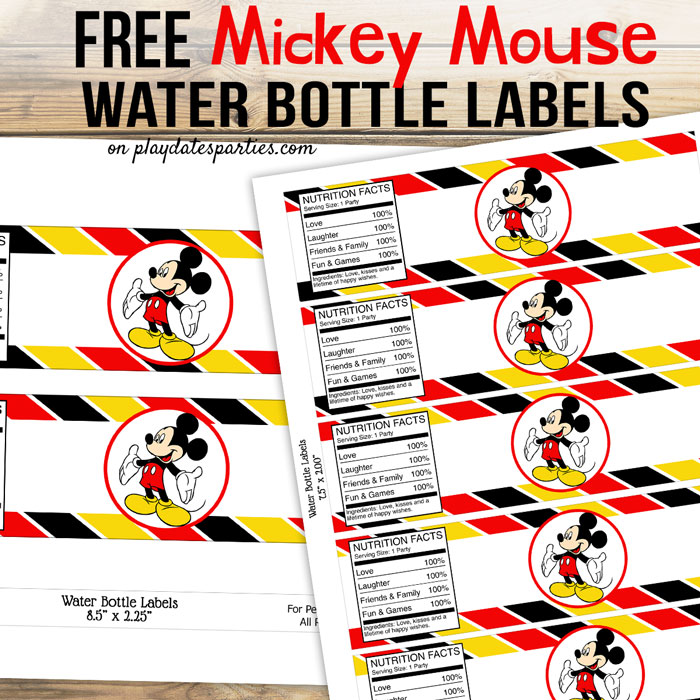 An image of Mickey Mouse themed water bottle label sheets