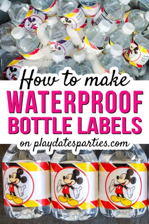 Collage of party drinks with text how to make waterproof bottle labels.
