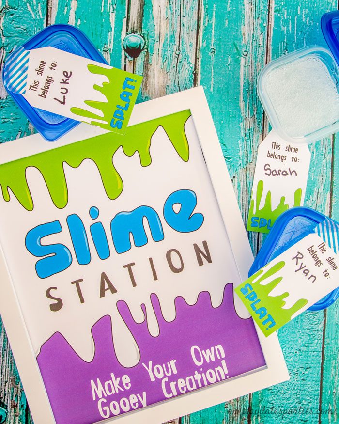 slime making station party printables and tags