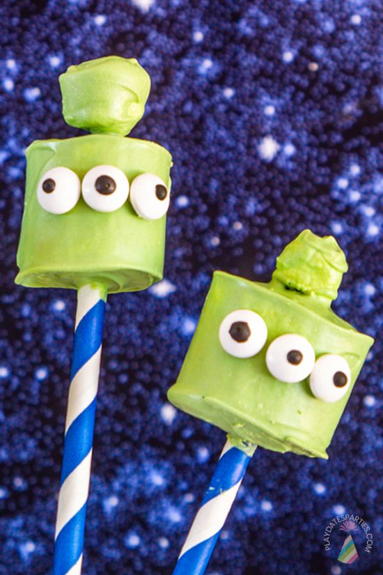 close up of Toy Story alien marshmallow pops