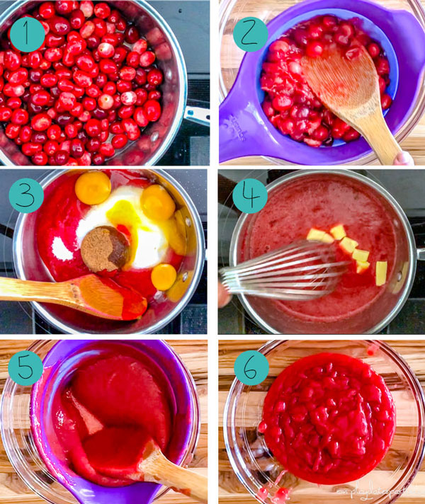 Step by step photos for how to make cranberry curd