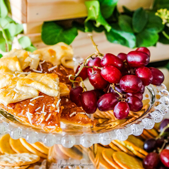 Thanksgiving appetizers on a clear cake stand