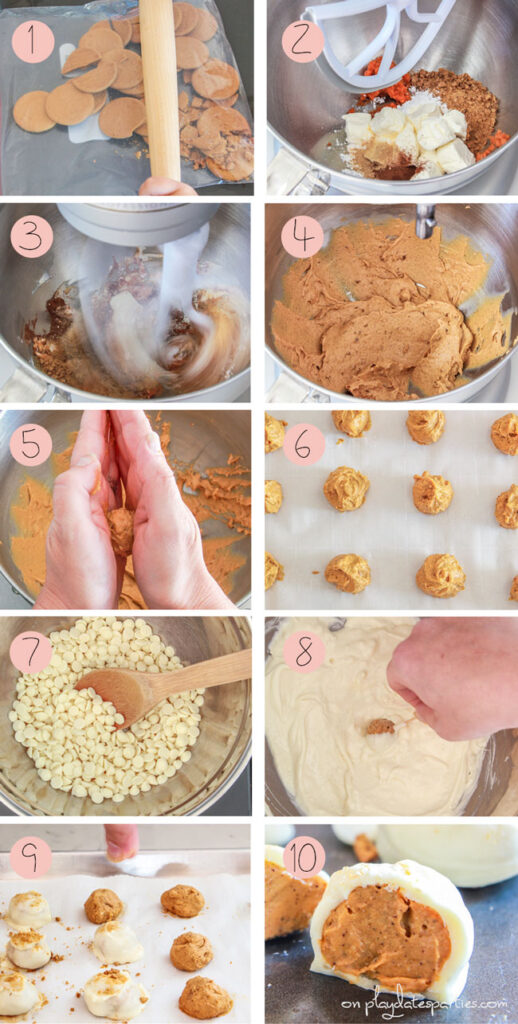 Step by step for how to make pumpkin pie truffles