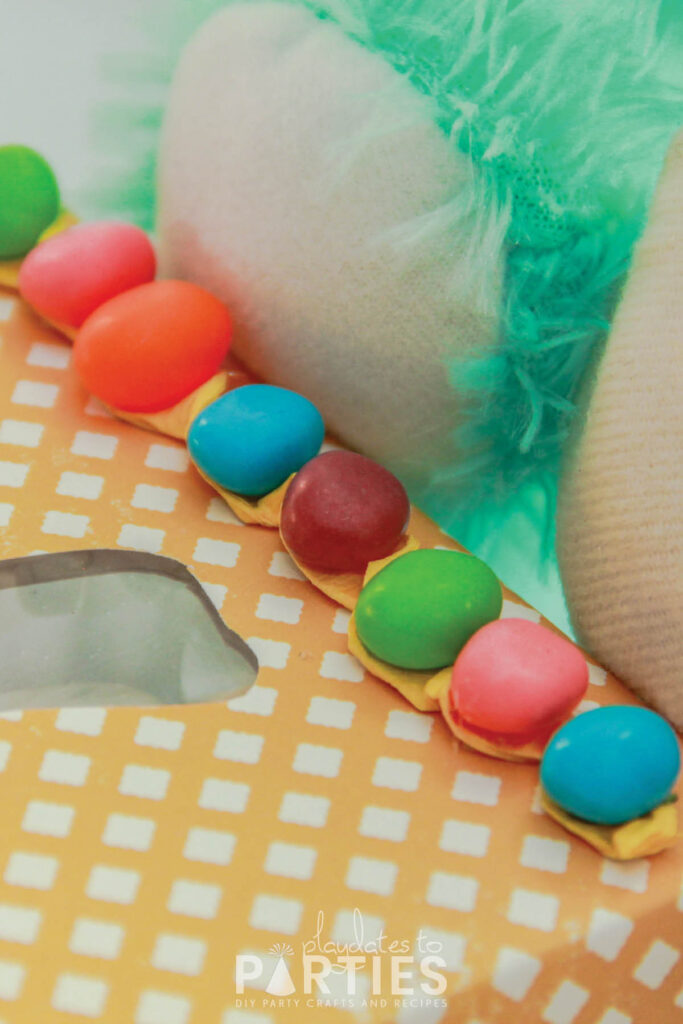 close up of jelly bean ribbon trim on a box