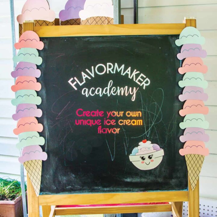 chalkboard sign decorated for an ice cream party