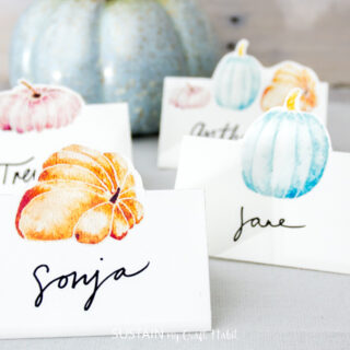 Image for Free Printable Watercolor Pumpkins Thanksgiving Place Cards