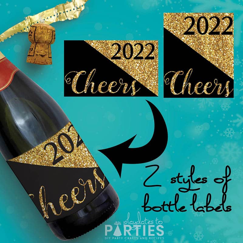 Happy New Year Banner Printable for 2022 (plus matching Wine Bottle Labels)