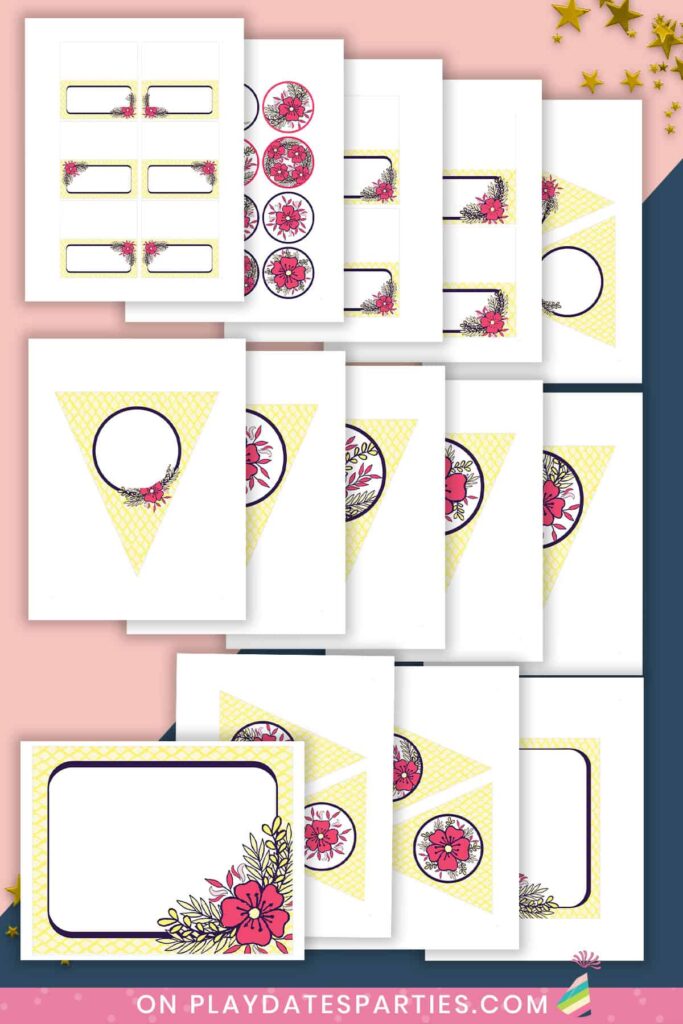 mockup showing all the pages from the free party printables set