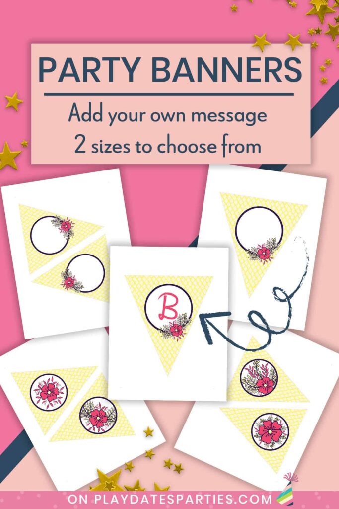mockup of yellow and pink party banners with text overlay party banners. add your own message. 2 sizes to choose from