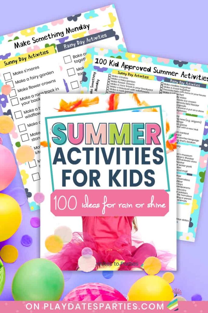 mockup of cover and two pages of summer activities printable checklist