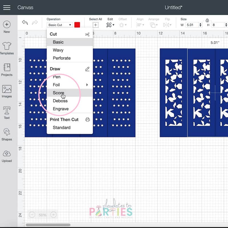 screenshot Cricut Design Space showing the selected lines being converted to score lines