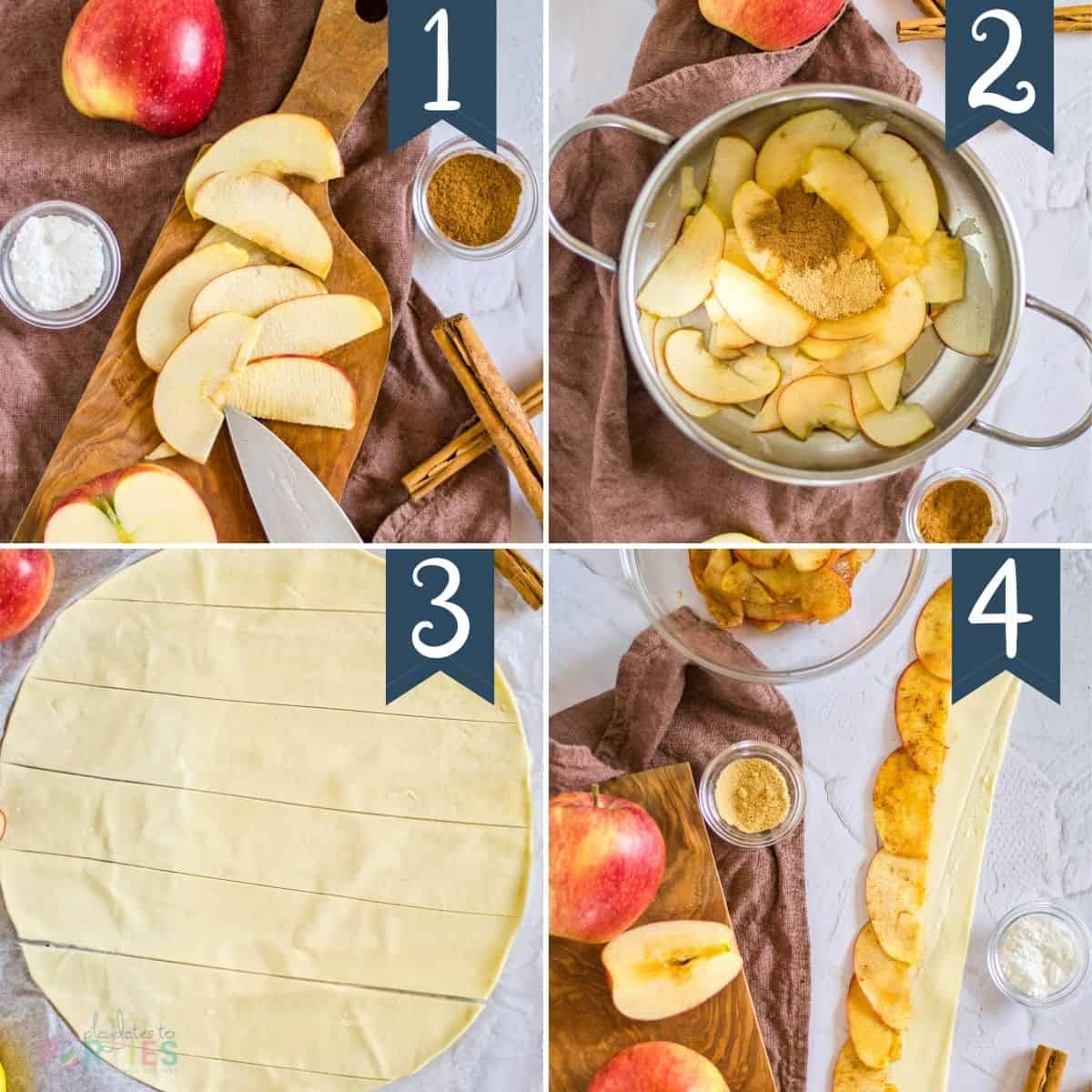 steps 1-4 for making apple roses