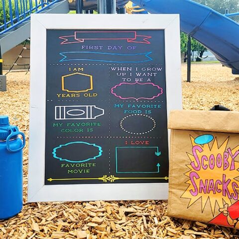 Chalkboard style frame for back to school ready to be filled out with information