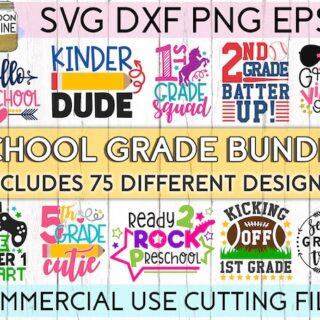 collage of back to school SVG files for a variety of grade levels