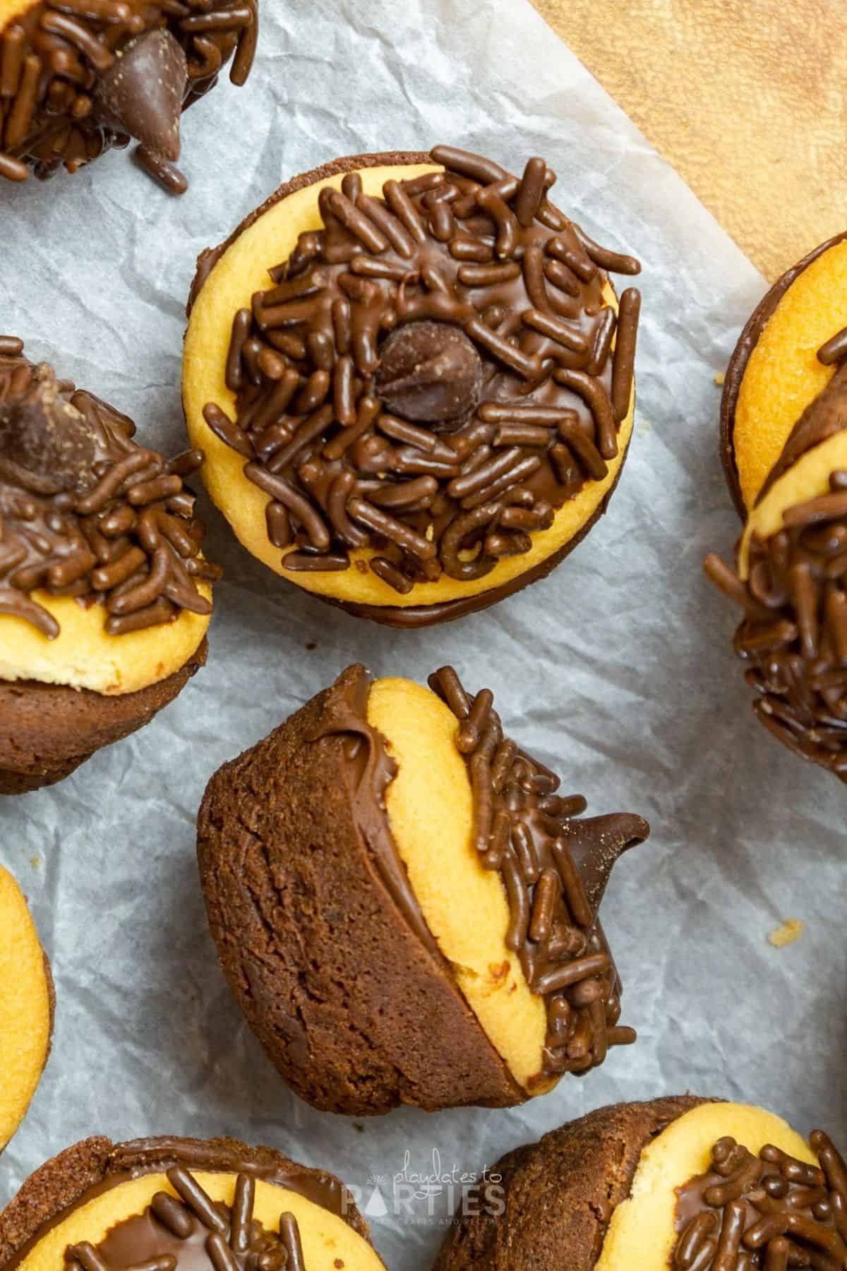 Overhead view of brownie bites for Thanksgiving.