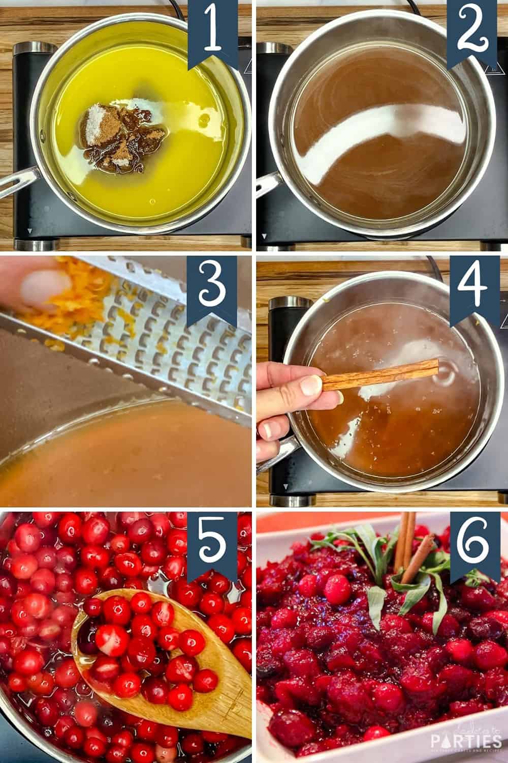 Step by step directions for making cranberry sauce with orange juice.