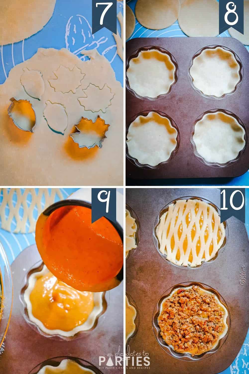 How to make mini pumpkin pies steps 7 through 10.