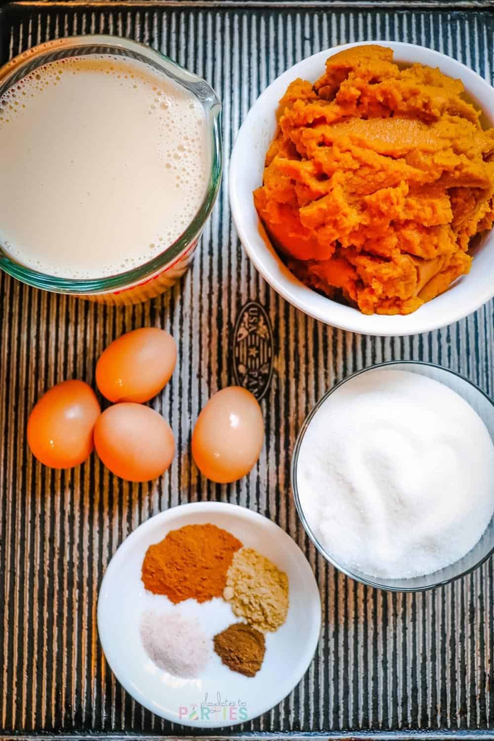 Ingredients needed for mini pumpkin pies filling.
