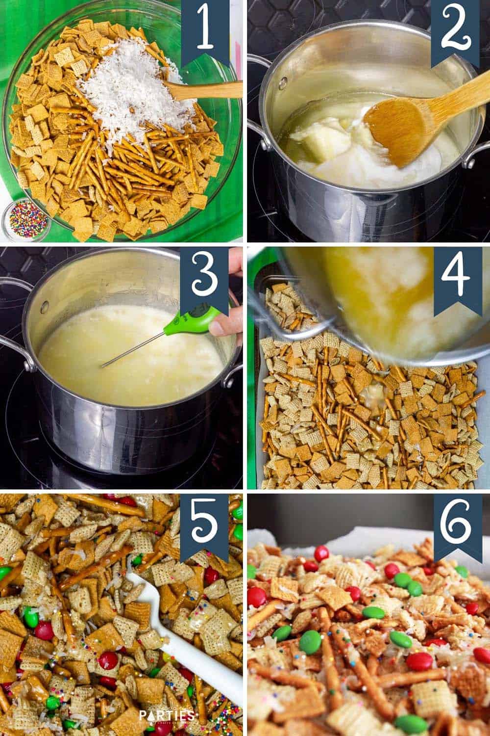 How to make Chex mix Christmas crack step by step.