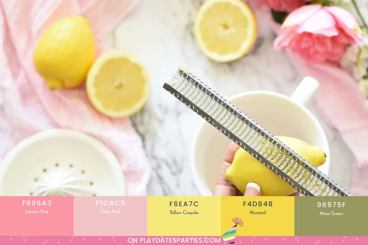 Pink and Yellow Color palette inspired by a photo of lemons being zested over pink towels.
