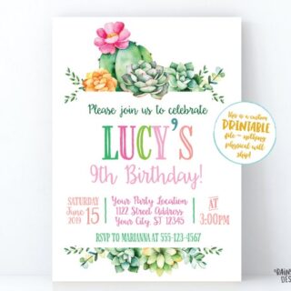 Image for Modern girly succulent Birthday Party Invitation