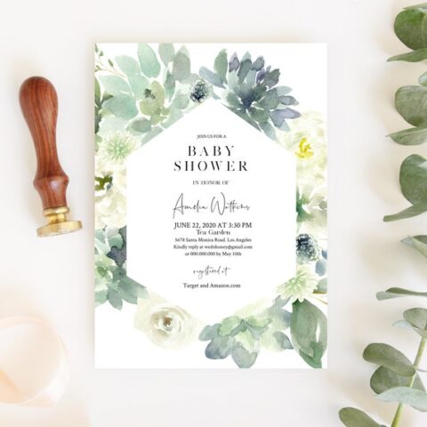 Image for Modern Geometric Succulents Baby Shower Invitation