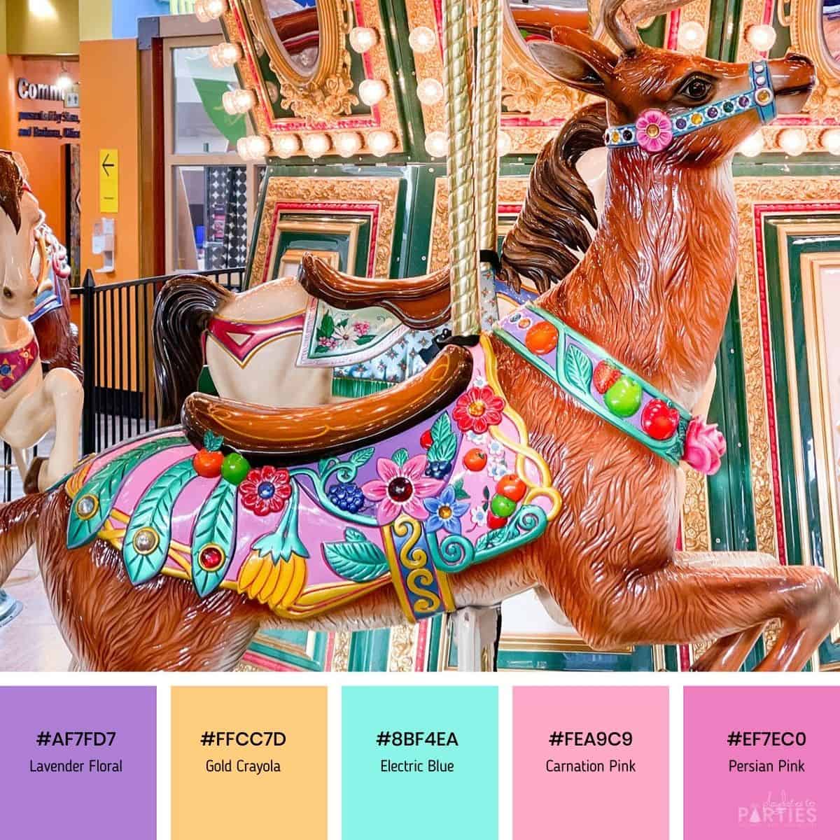 Multicolored Pastel color palette inspired by a deer on a carousel.