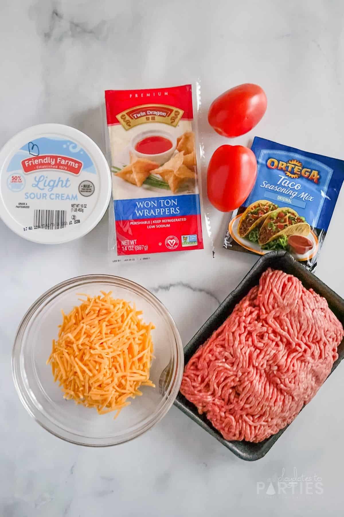 Ingredients needed for wonton taco cups.