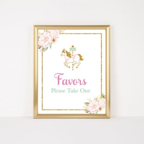 Printable Favors table sign in pink and gold.