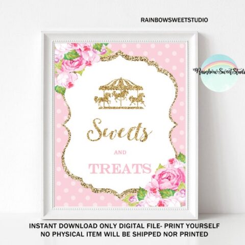 Pink and Gold Sweets table sign.