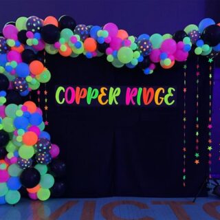 Balloon garland made with glow in the dark balloons.