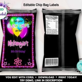 Mock up of a printable neon chip bag favor.