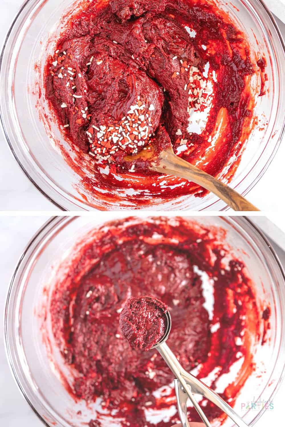 How to make red velvet cookies with cake mix steps 3 and 4.
