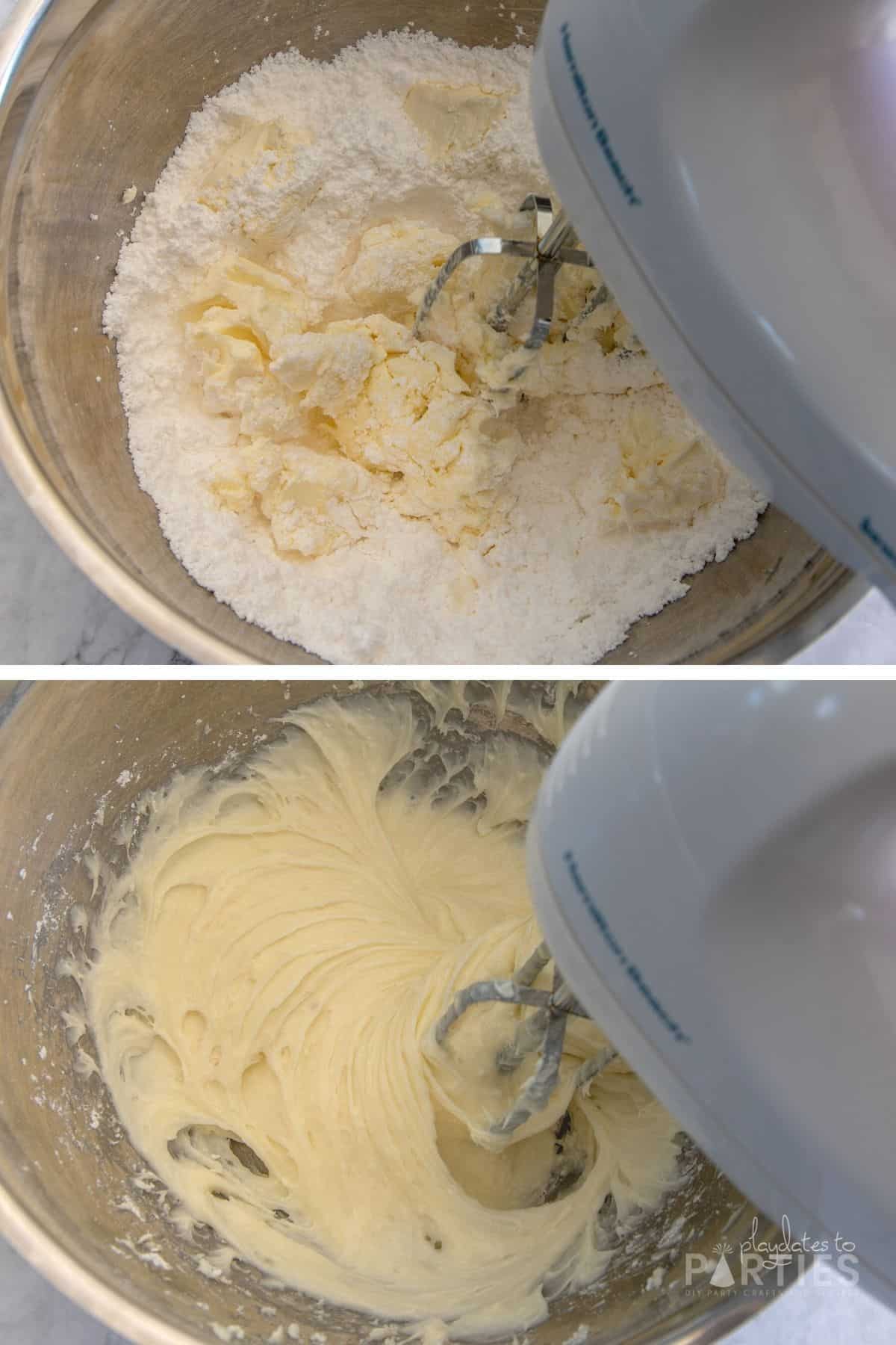 Beating cream cheese and powdered sugar until smooth.
