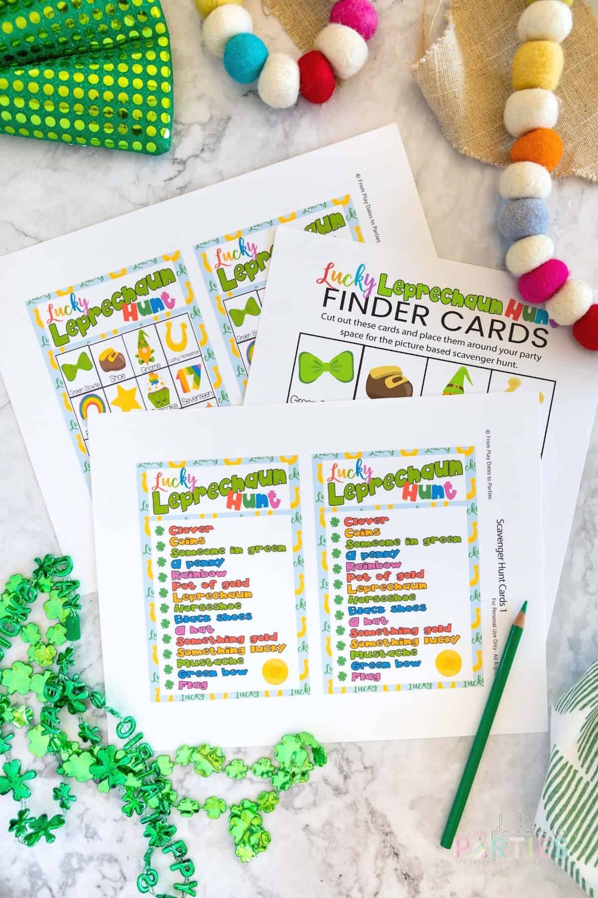 Pages included in the free printable St. Patrick's Day Scavenger Hunt.