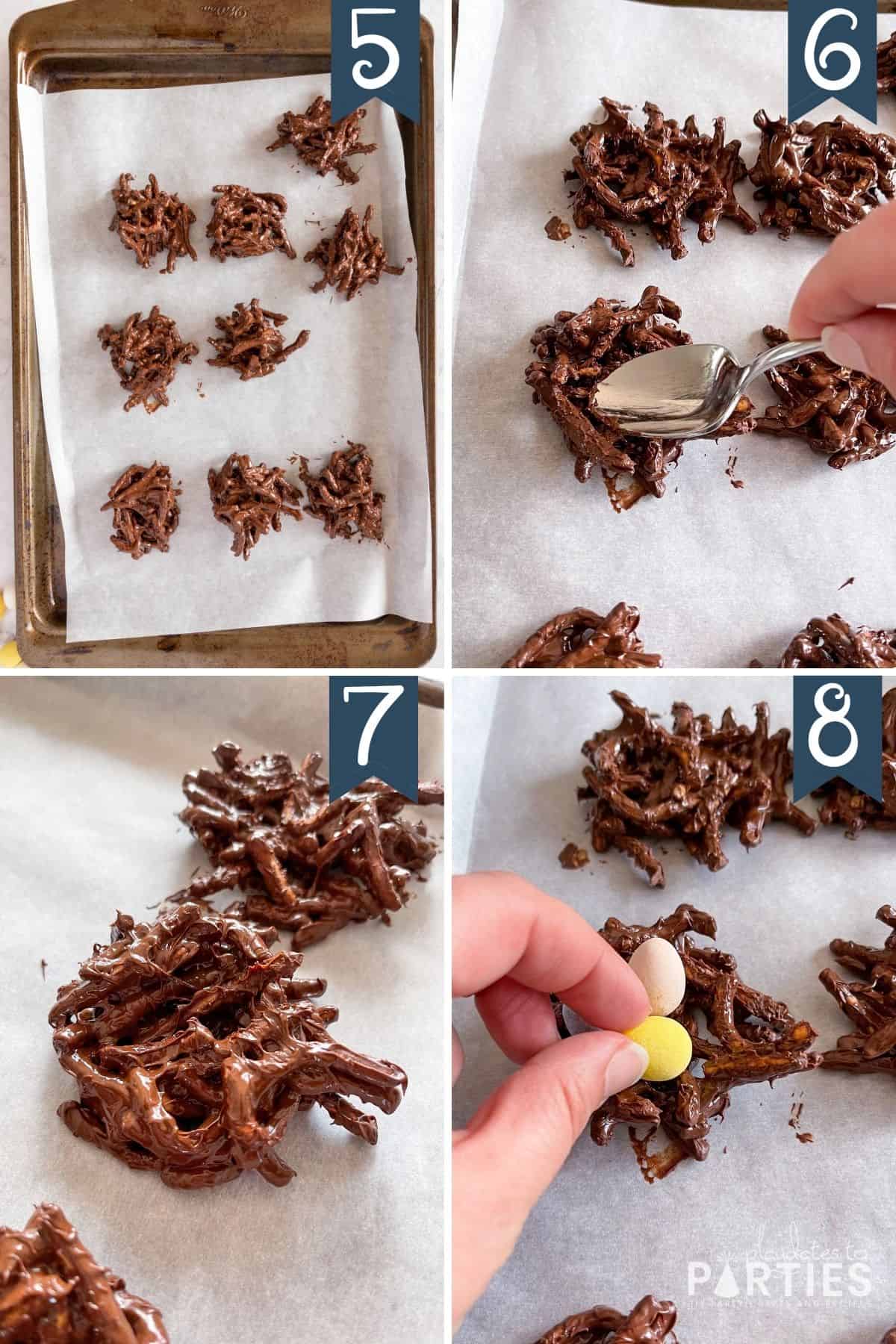 How to make birds nest cookies steps 5 to 8.