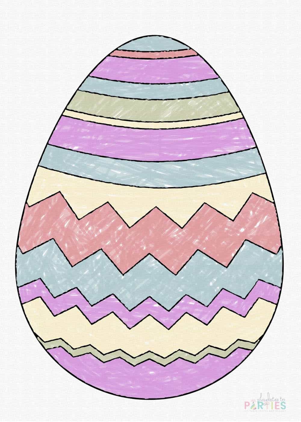 Simple coloring page for kids with a large striped Easter egg.