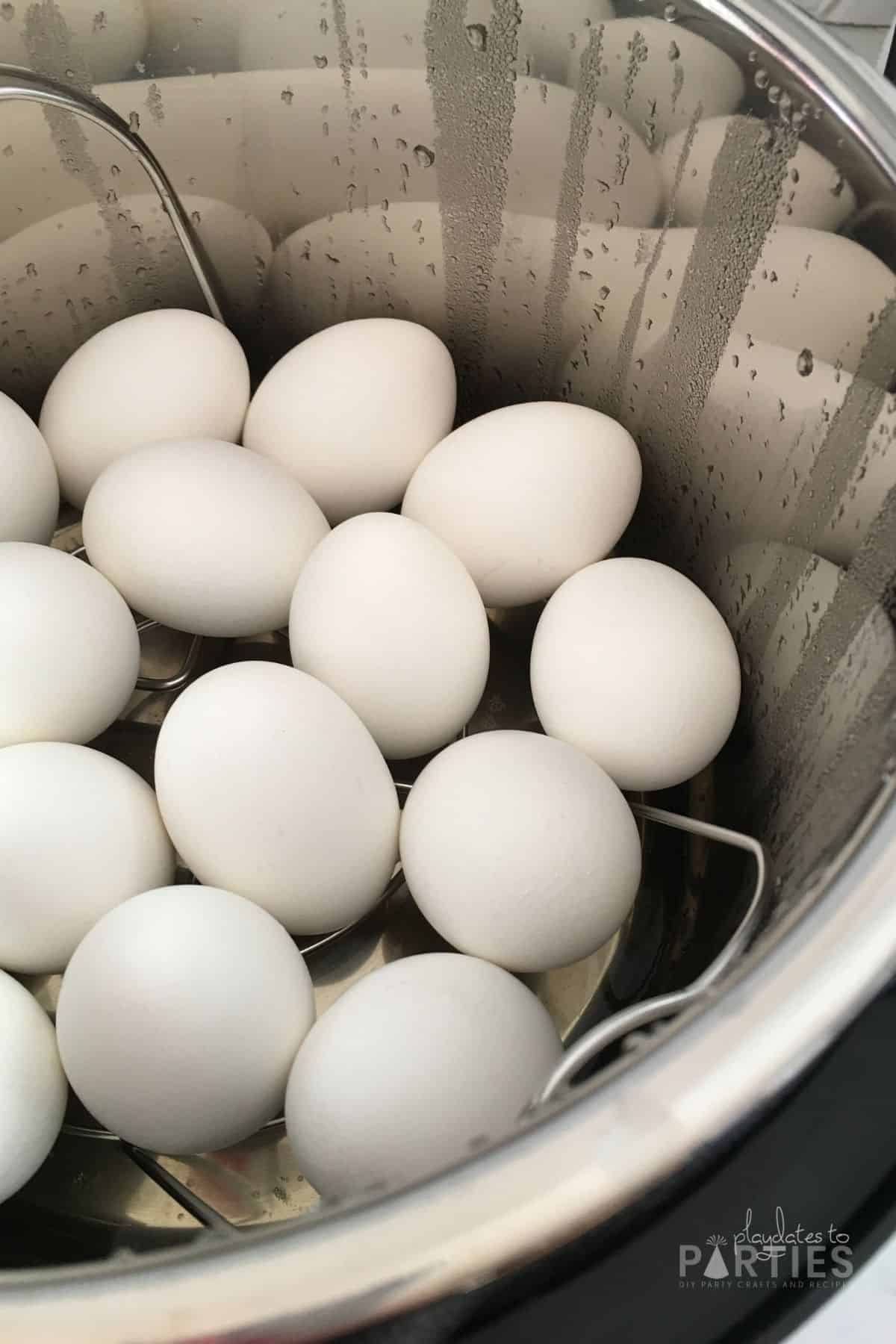 White eggs inside an Instant Pot.