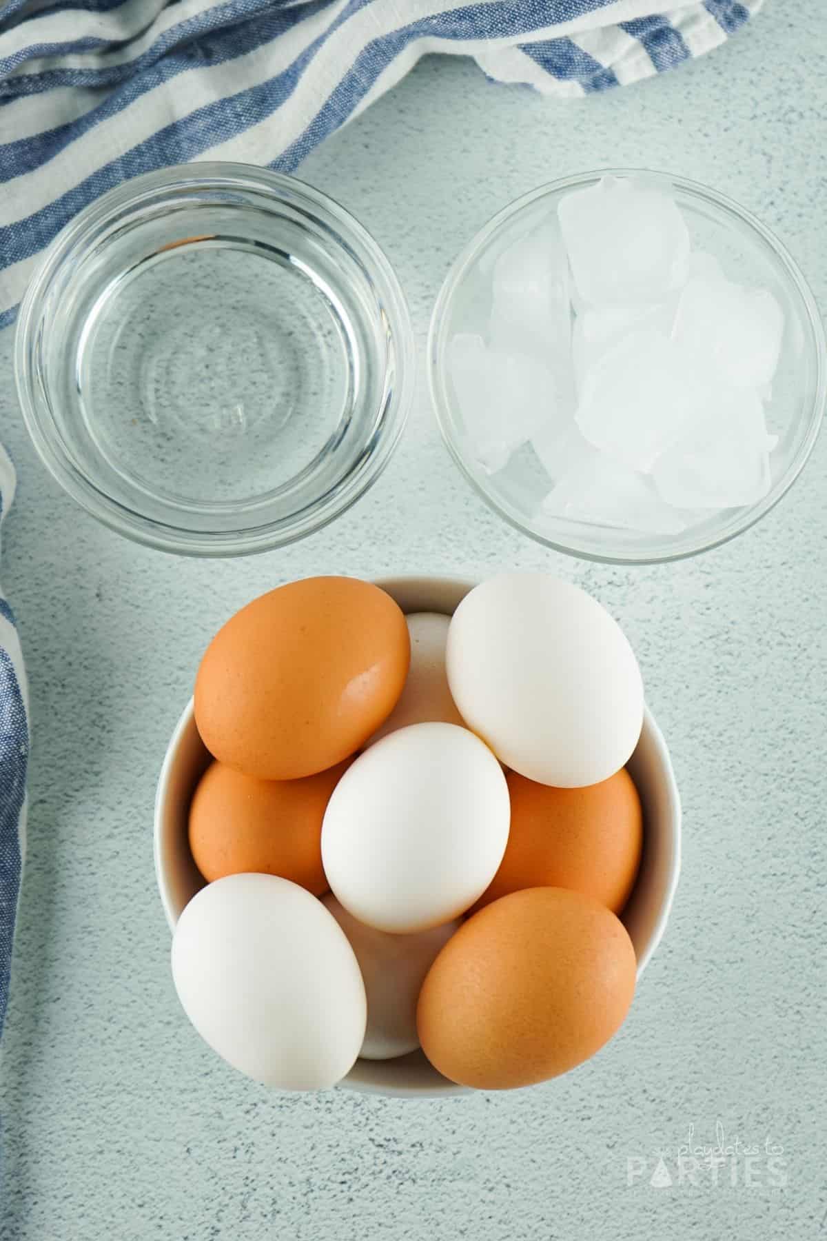 Ingredients for hard boiled eggs.