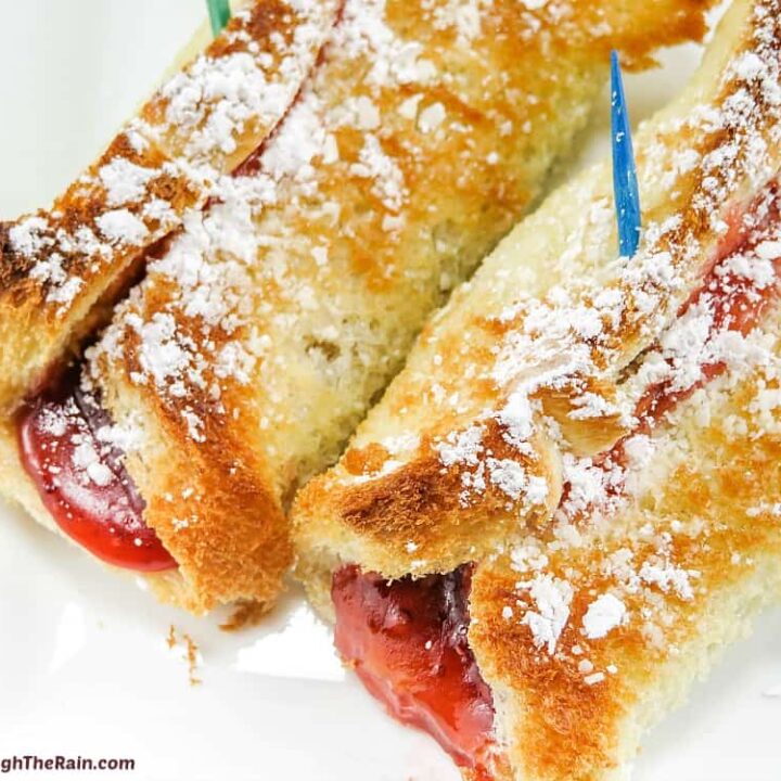 Sandwich rolls filled with peanut butter and jelly.